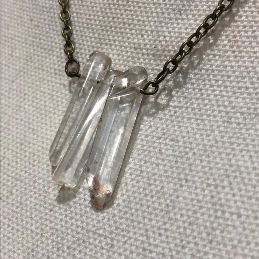 Triple quartz crystal oxidized necklace steampunk